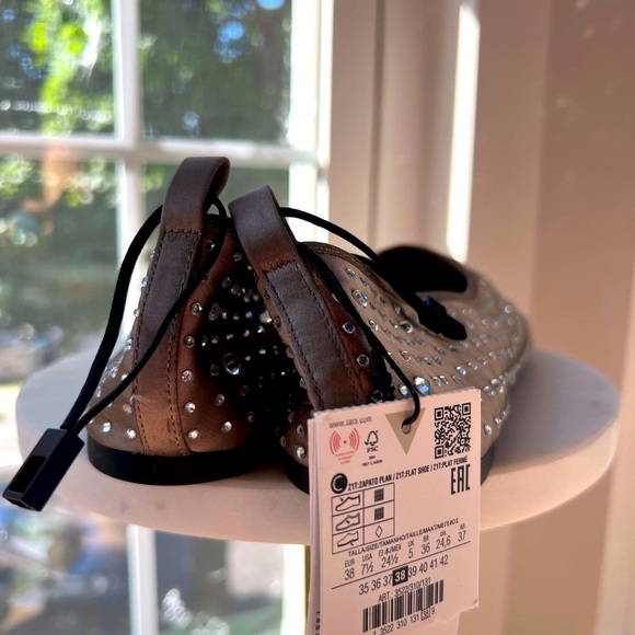 Rhinestone ballet flats in taupe gray. Zara, NWT, size 38 (US 7.5) - Picture 5 of 10